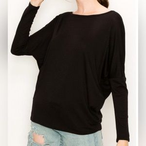 NWT Enti black dolman style long sleeve open neckline tee
